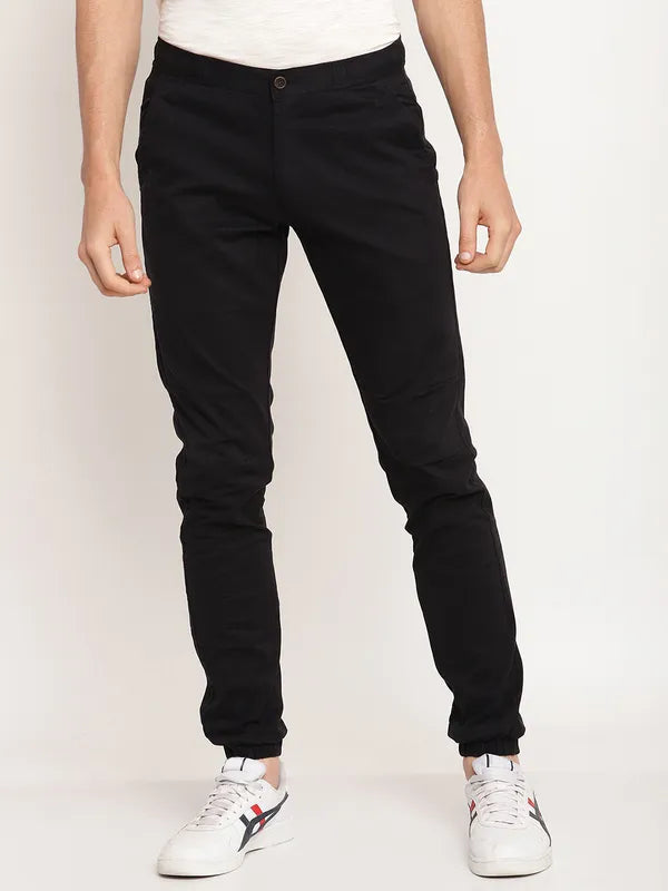 Octave Men Black Solid Cotton Track Pants