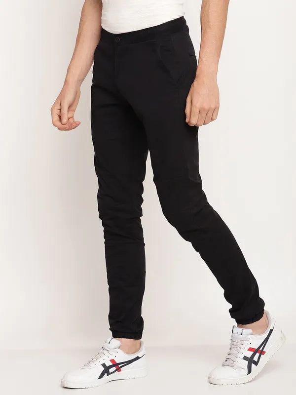 Octave Men Bottle Green Solid Cotton Track Pant