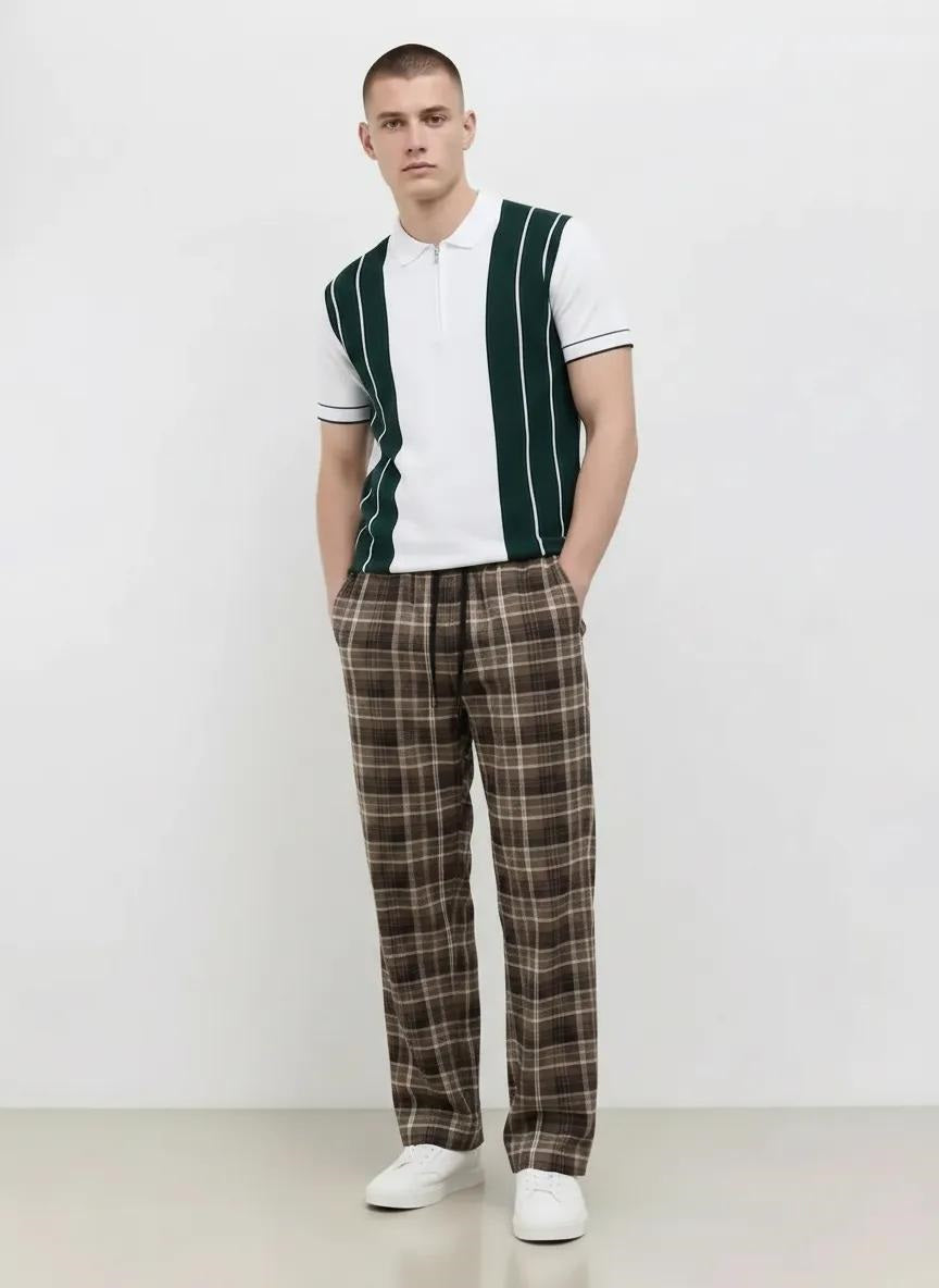 Men Regular Fit Checked Track Pants
