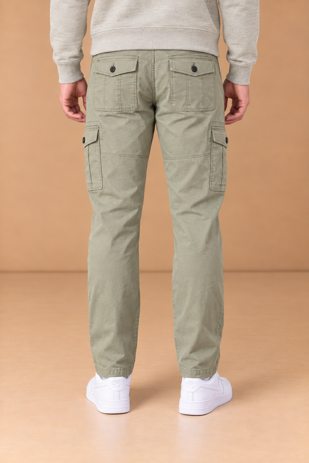 Men’s Poplin Lycra Cargo Lower in London Fog – Regular Fit Woven Cargo Pants