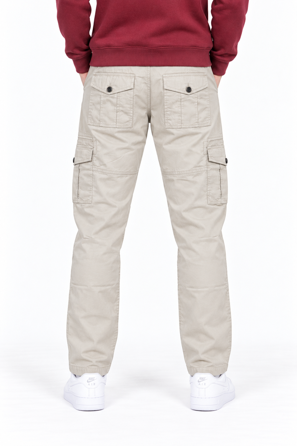 Men’s Poplin Lycra Cargo Lower in Sand – Regular Fit Woven Cargo Pants