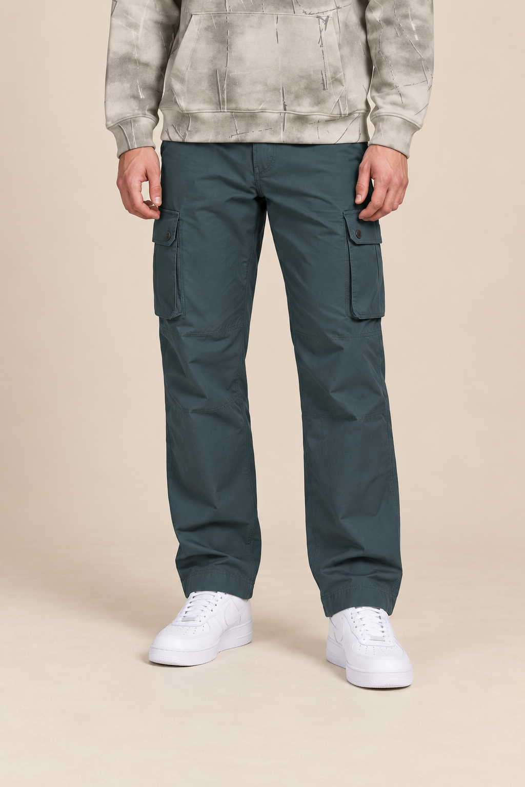 Men’s Poplin Lycra Cargo Lower in Gun Metal – Regular Fit Utility Cargo Pants
