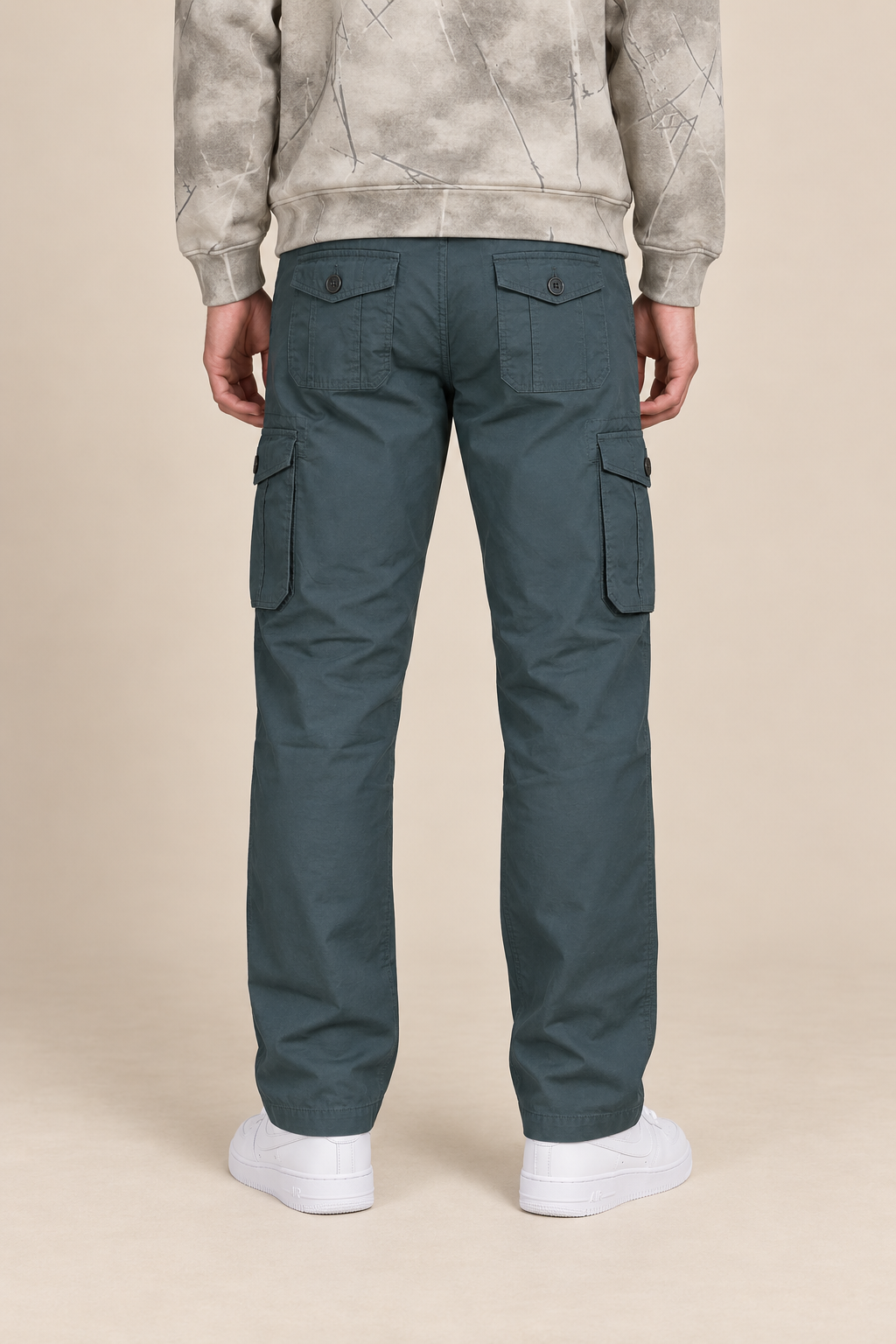 Men’s Poplin Lycra Cargo Lower in Gun Metal – Regular Fit Utility Cargo Pants