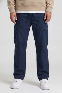 Men’s Poplin Lycra Cargo Lower in Navy – Regular Fit Utility Cargo Pants