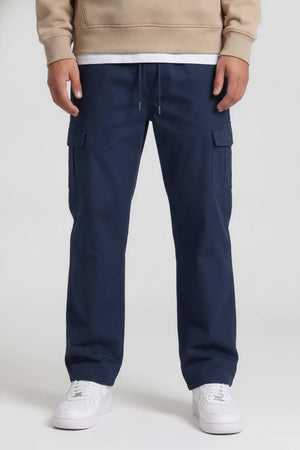 Men’s Poplin Lycra Cargo Lower in Navy – Regular Fit Utility Cargo Pants