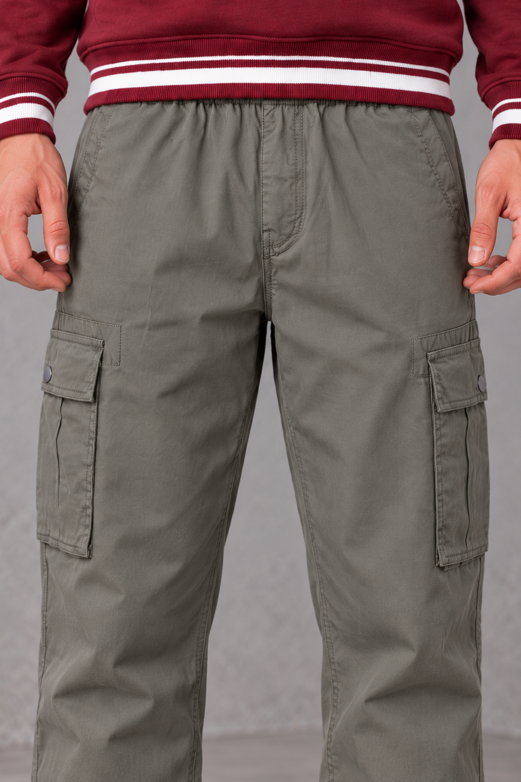 Men's Cotton Stretch Twill Light Olive Cargo Lower with Elasticated Waistband