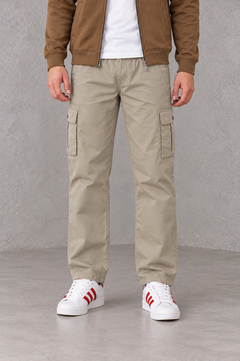 Men's Cotton Stretch Twill Light Sand Cargo Lower with Elasticated Waistband