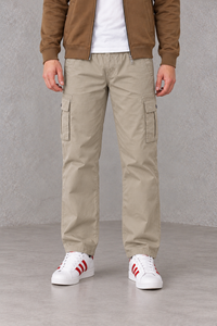 Men's Cotton Stretch Twill Light Sand Cargo Lower with Elasticated Waistband