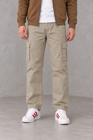 Men's Cotton Stretch Twill Light Sand Cargo Lower with Elasticated Waistband