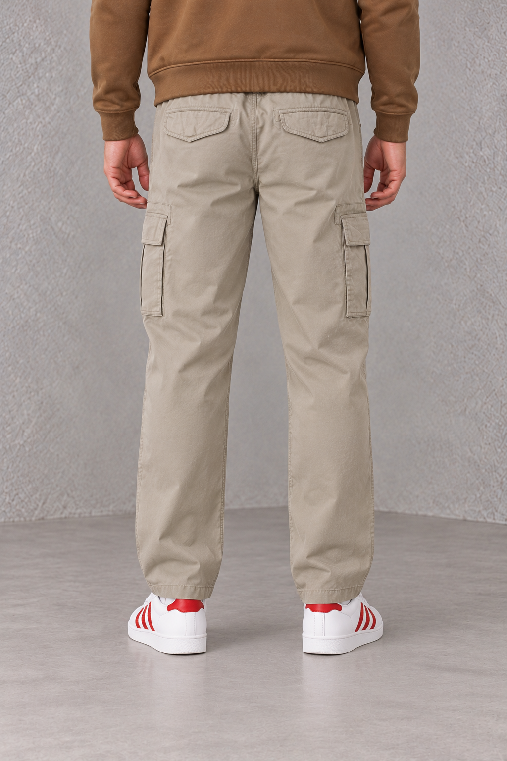 Men's Cotton Stretch Twill Light Sand Cargo Lower with Elasticated Waistband