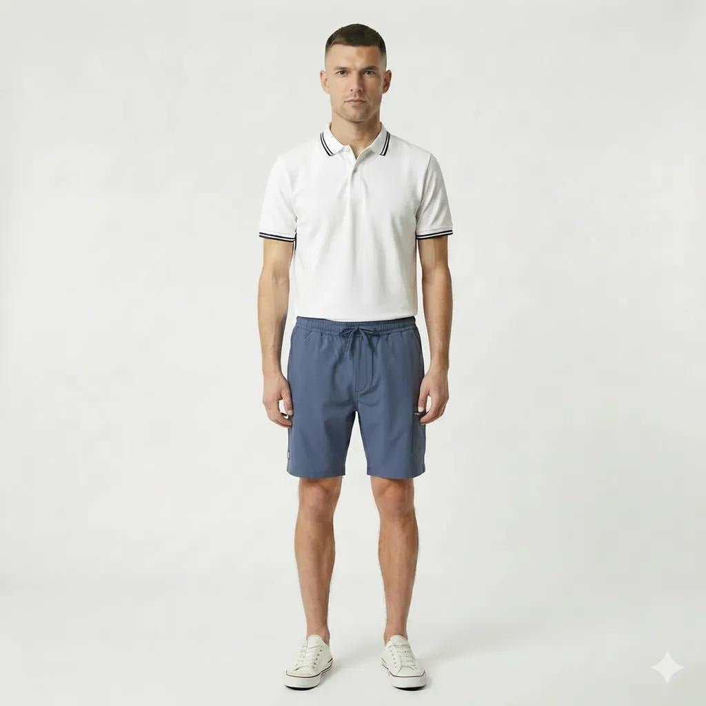 Men Navy Cotton Mid-Rise Shorts