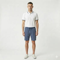 Men Navy Cotton Mid-Rise Shorts