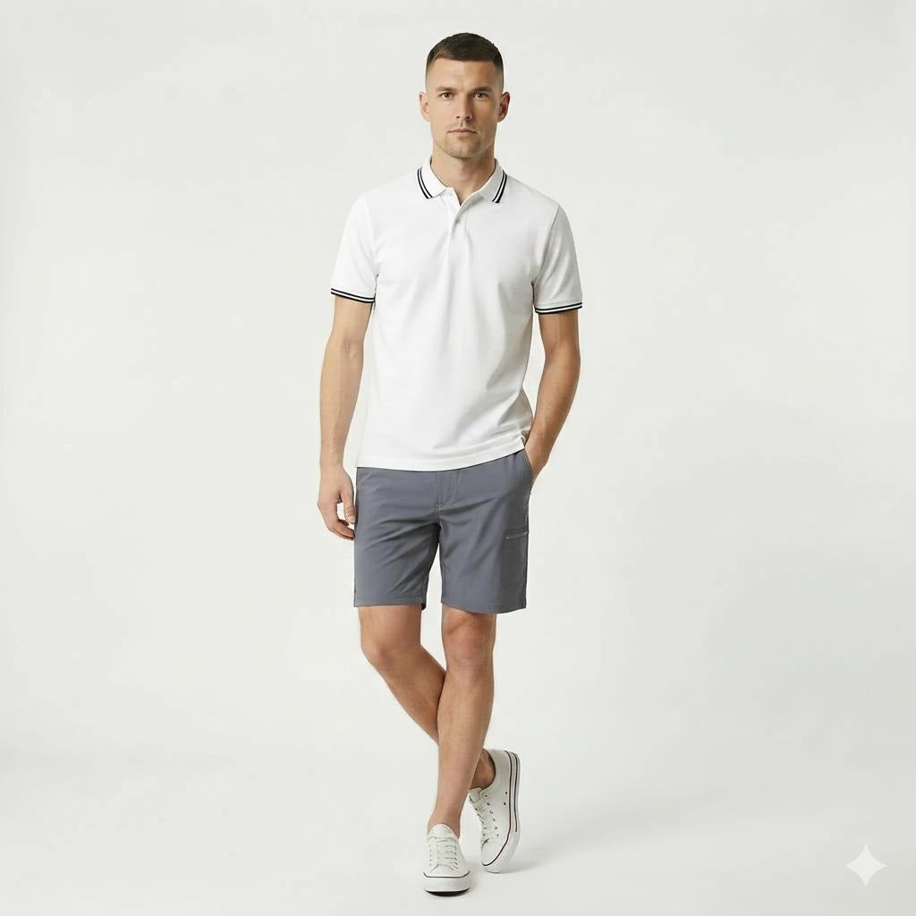 Men Navy Cotton Mid-Rise Shorts