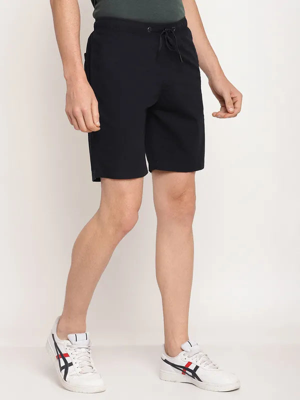 Octave Men Navy Blue Solid Regular Cotton Sports Shorts