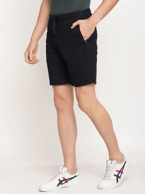 Octave Men Navy Blue Solid Regular Cotton Sports Shorts