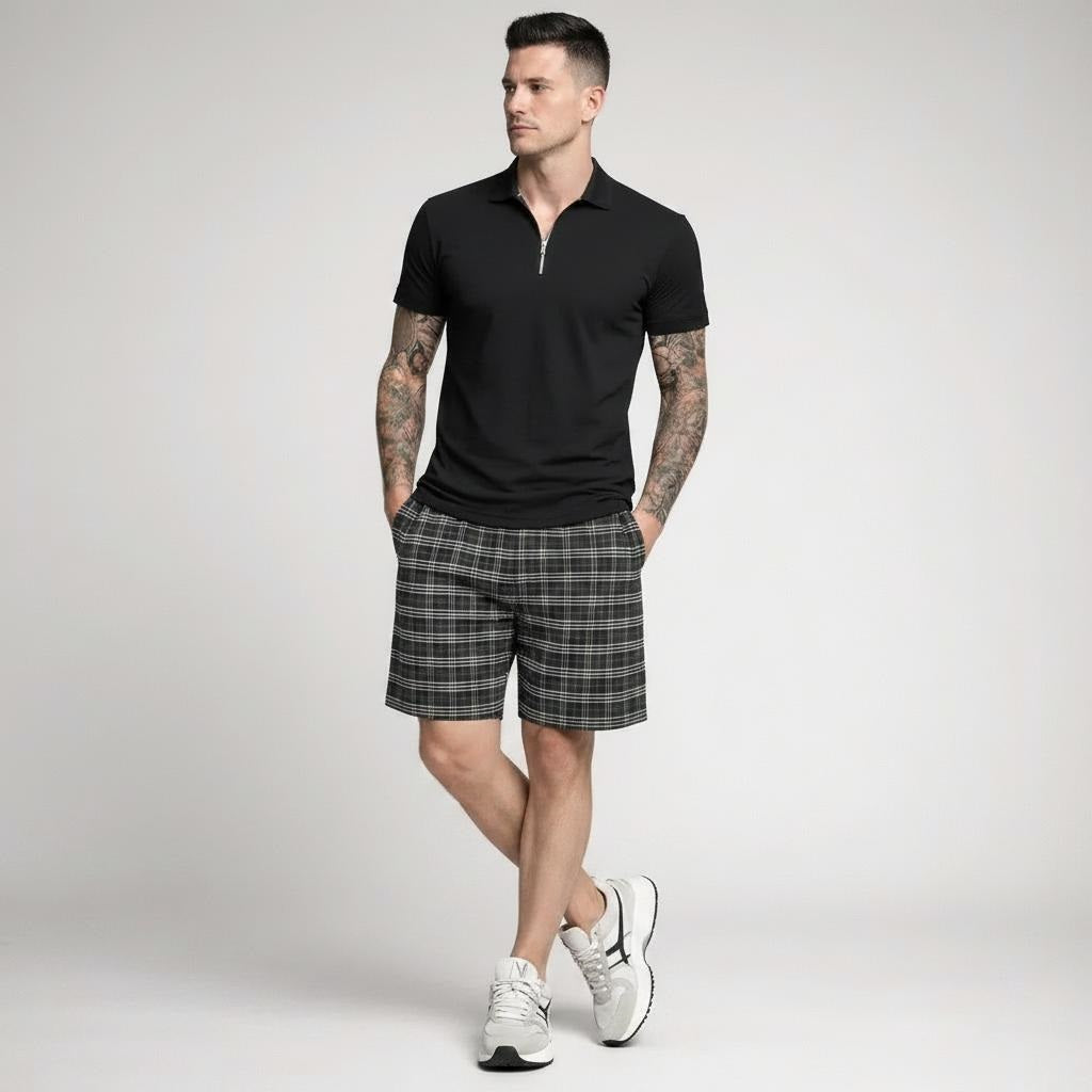 Men Dark Grey Striped Technology Shorts