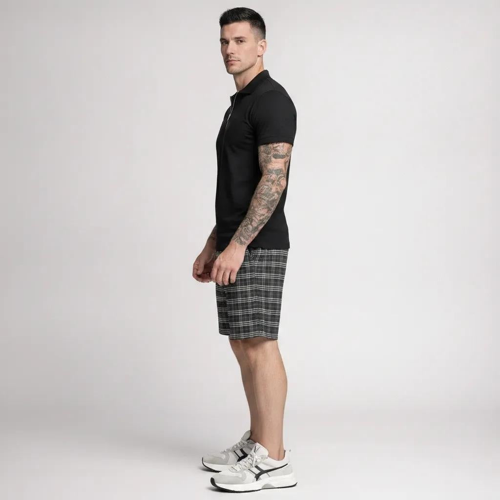 Men Dark Grey Striped Technology Shorts