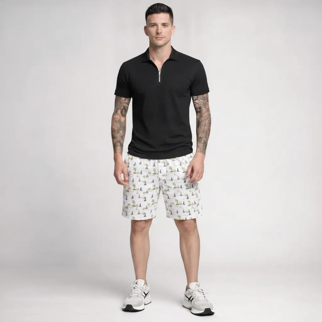 Men White Striped Technology Shorts