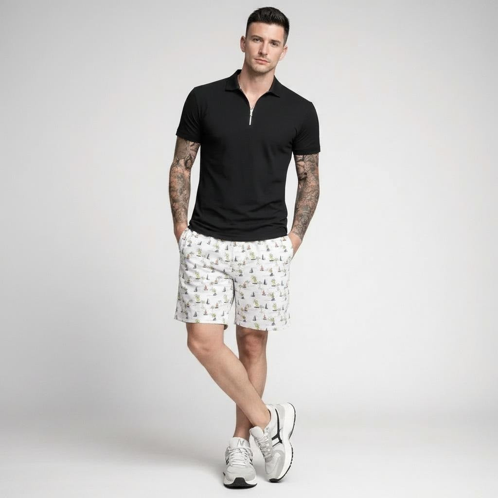 Men White Striped Technology Shorts