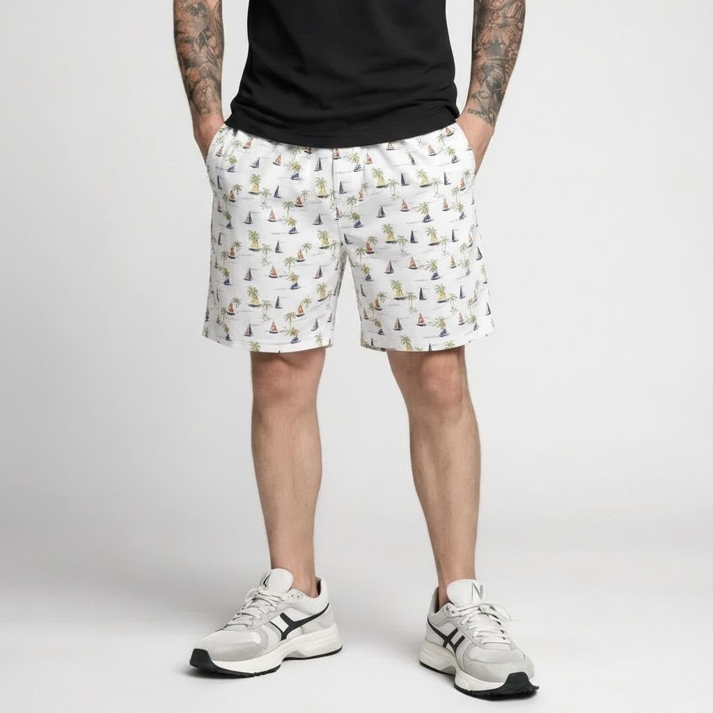 Men White Striped Technology Shorts