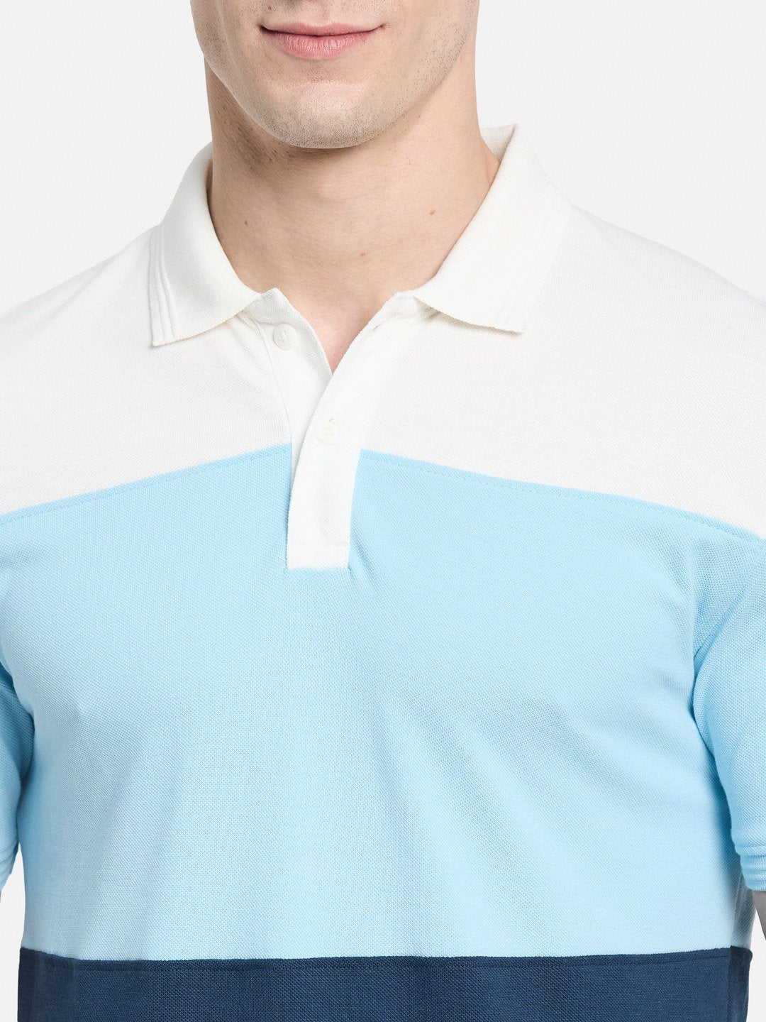 COLOUR BLOCT CUT N SEW POLO NECK PIQUE T-SHIRT