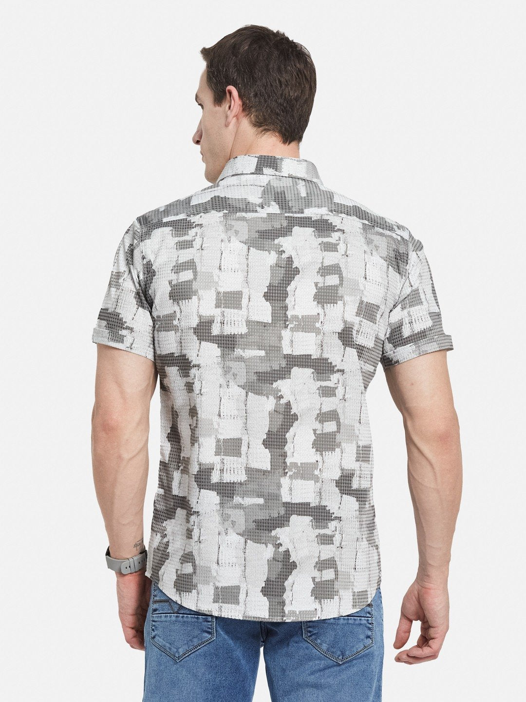 METTLE Men Spread Collar Abstract Printed Cotton Casual Shirt