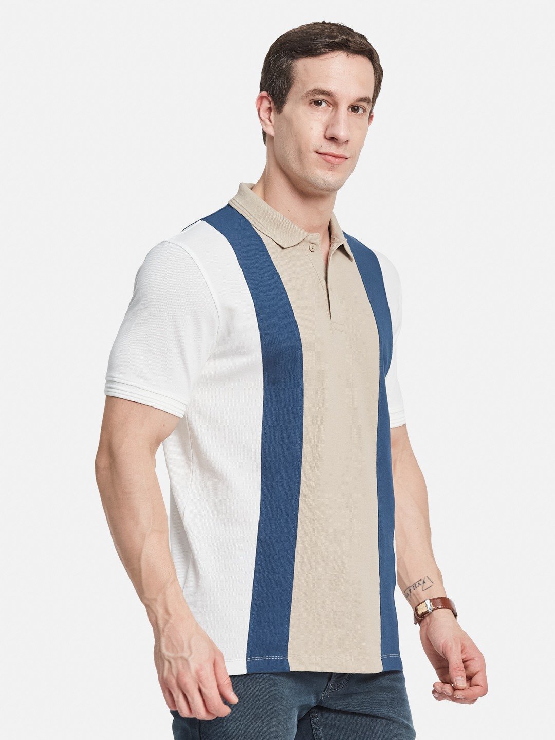 Octave Men Colourblocked Polo Collar T-shirt