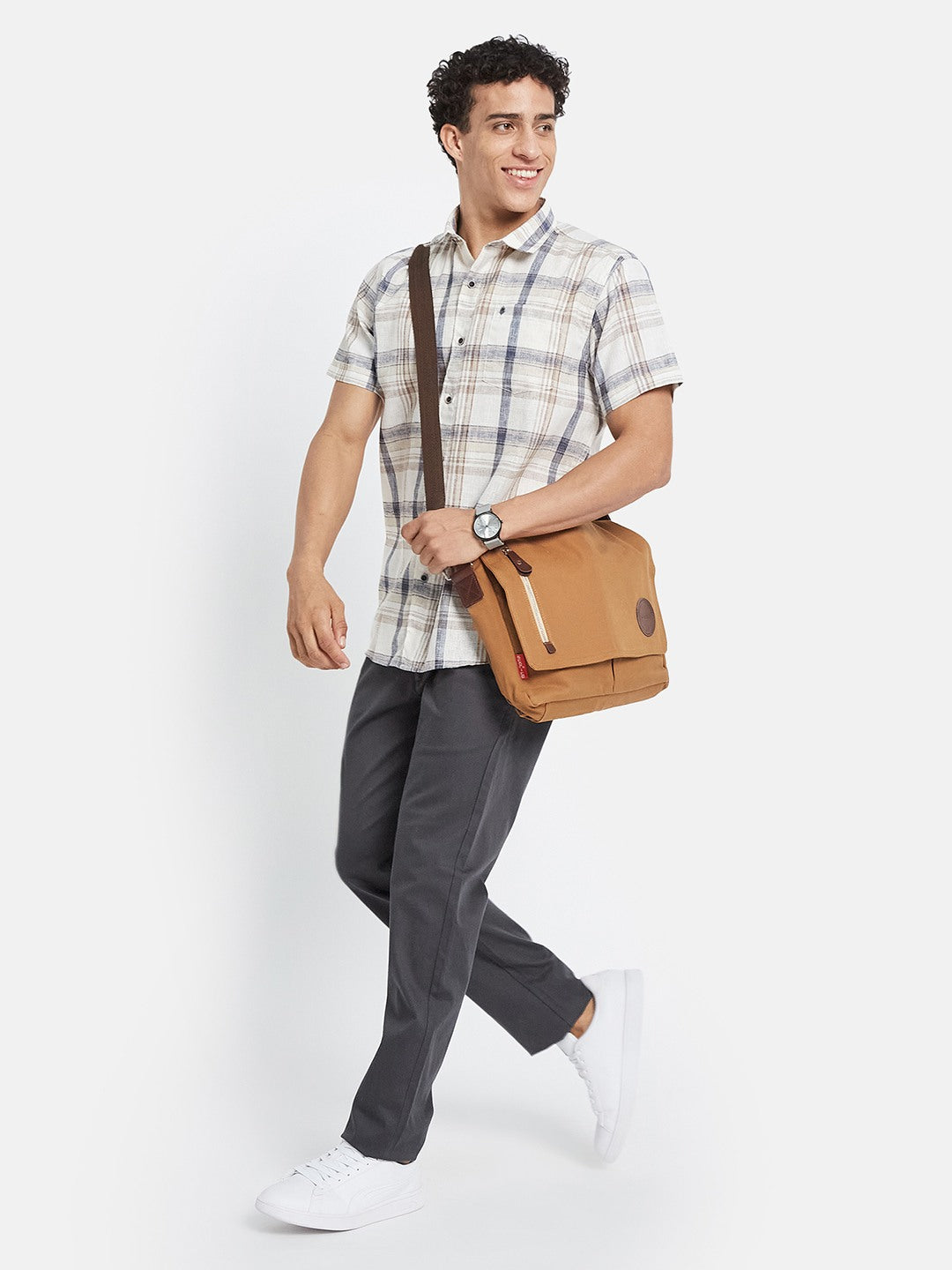 METTLE Men Tartan Checked Spread Collar Cotton Casual Shirt