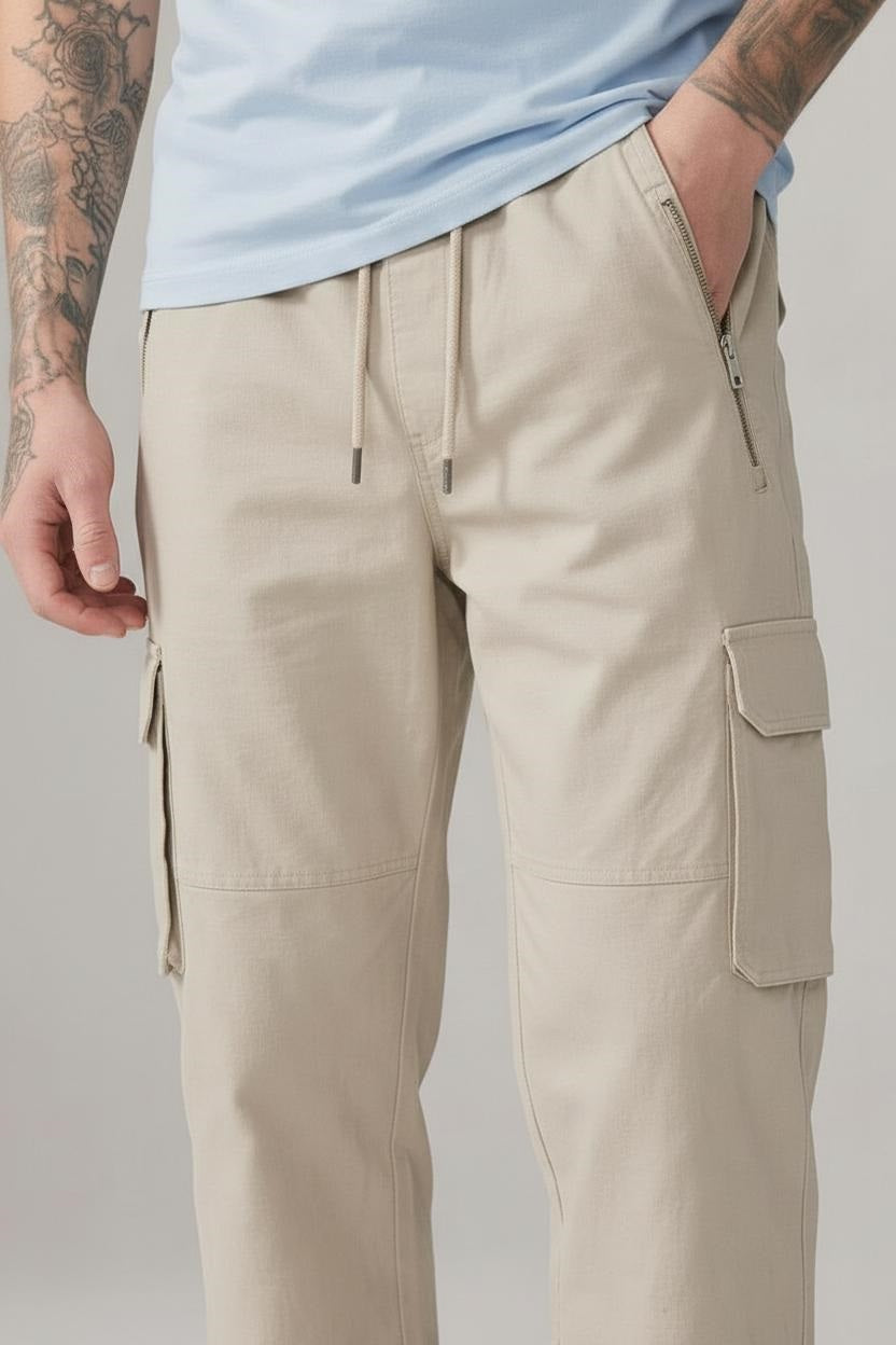 Men Sand Regular Fit Cargos