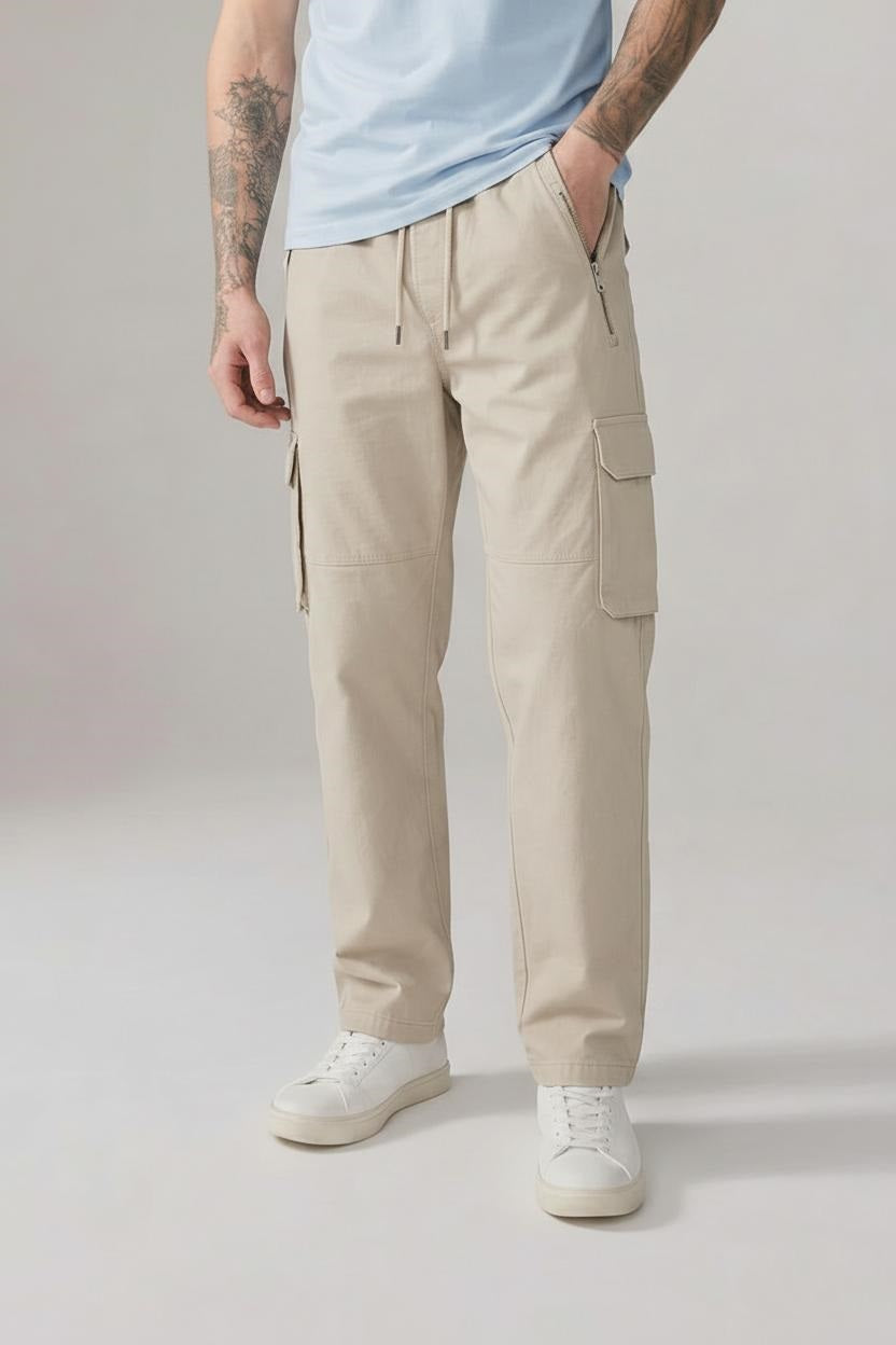 Men Sand Regular Fit Cargos