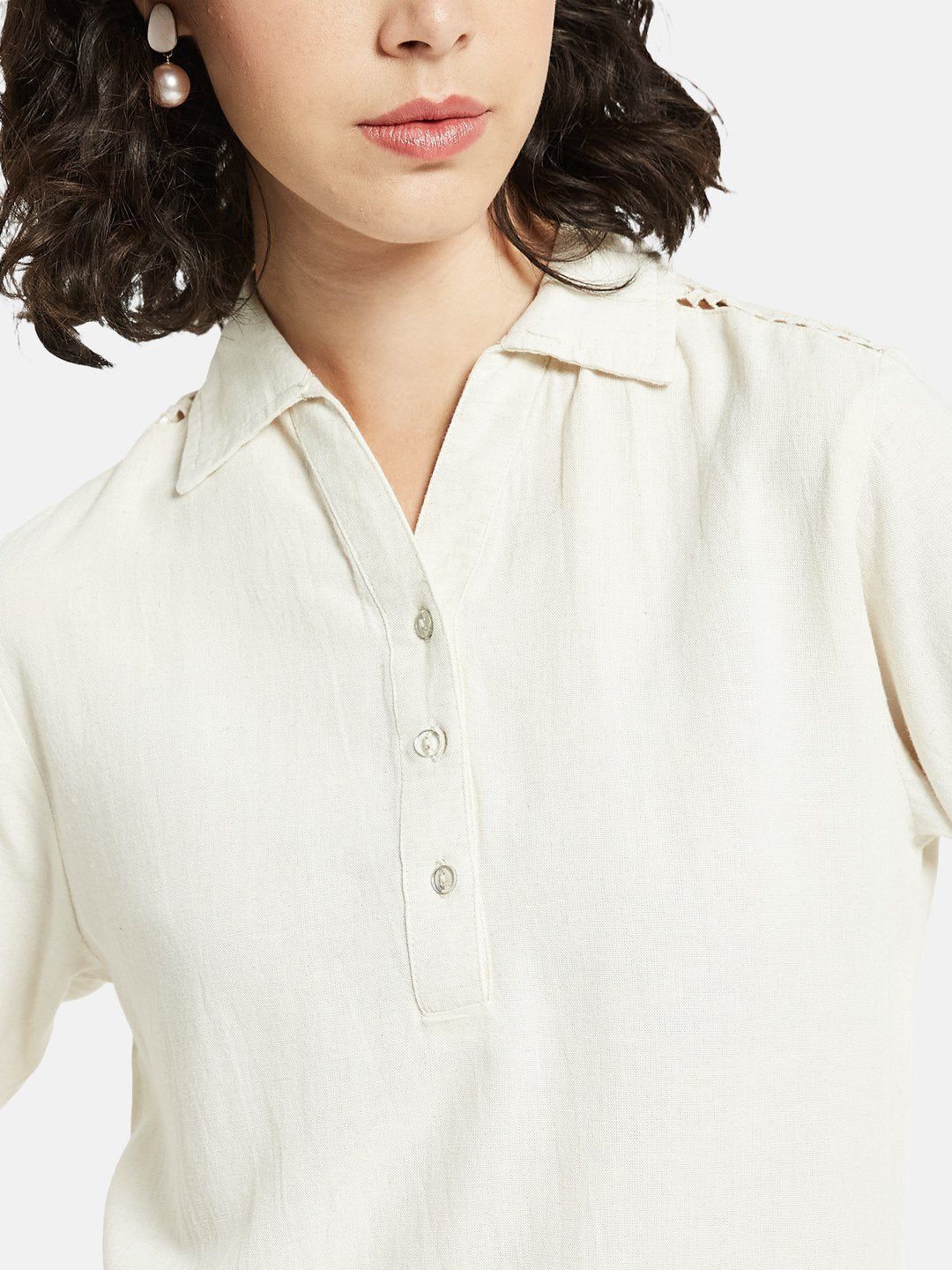 METTLE Women Natural Shirt Collar Regular Top