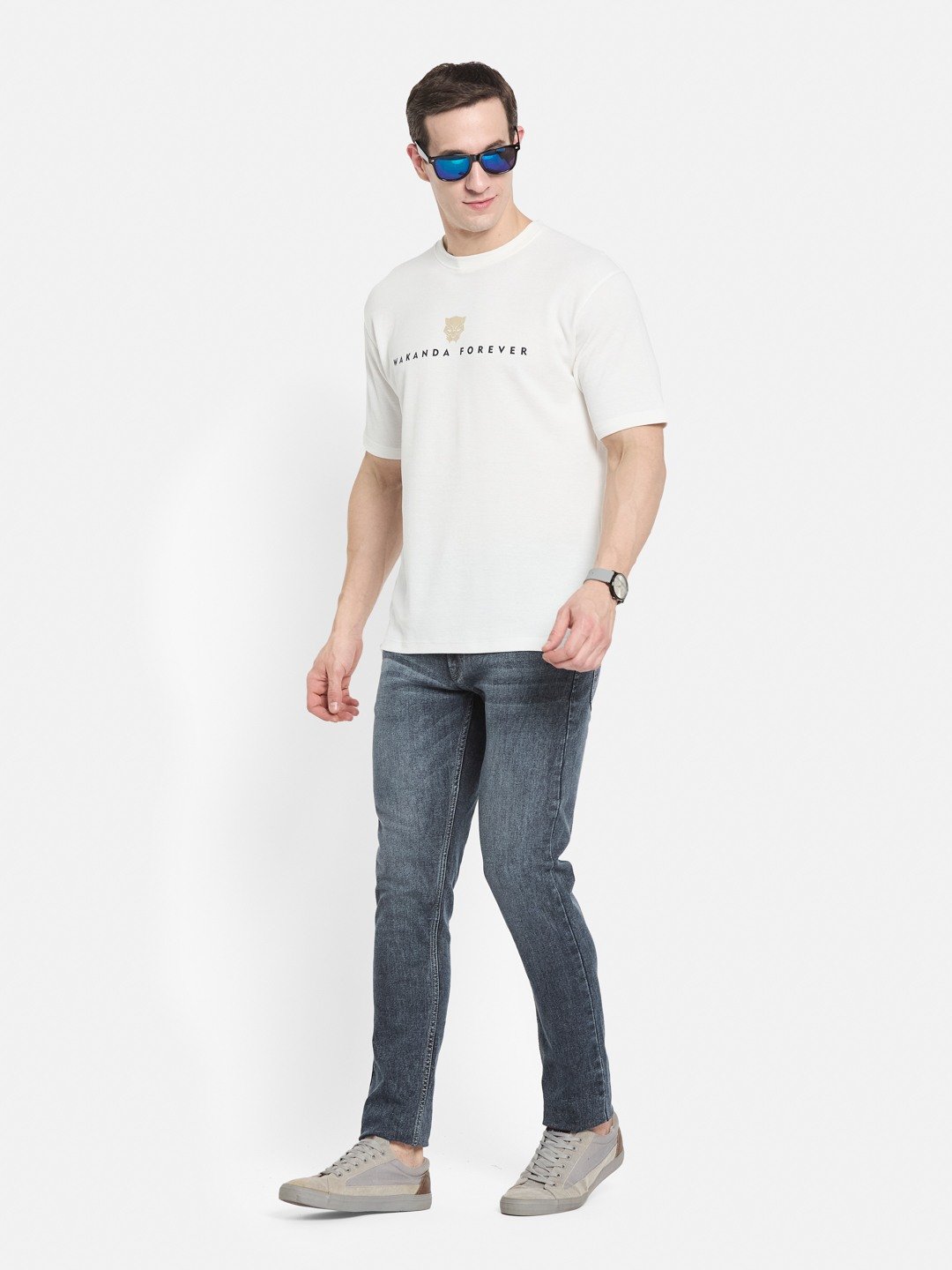 DISNEY OVERSIZED BACK PRINT ROUND NECK WAFFLE KNIT  T-SHIRT