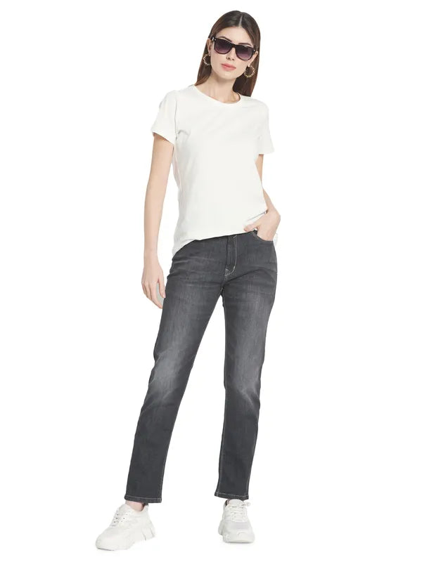 Mettle Women Grey Low Distress Light Fade Stretchable Jeans