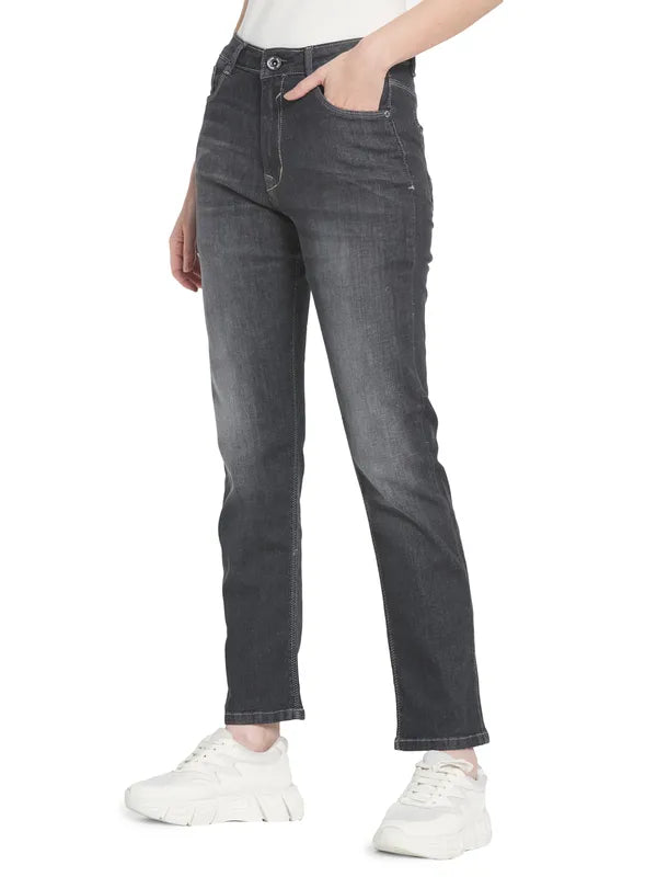 Mettle Women Grey Low Distress Light Fade Stretchable Jeans