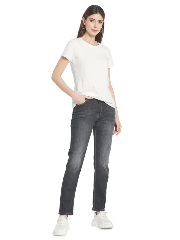 Mettle Women Grey Low Distress Light Fade Stretchable Jeans