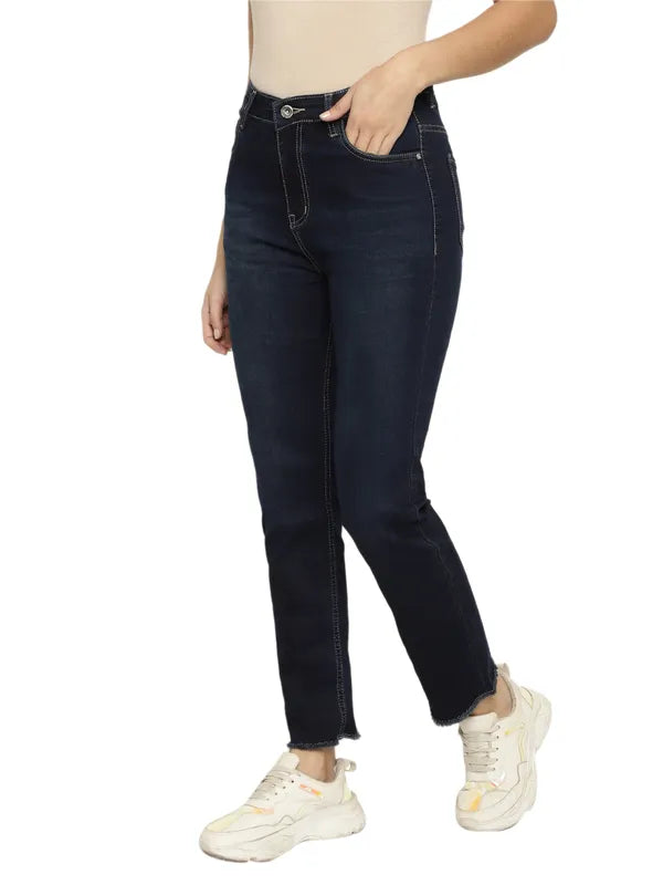 Mettle Women Blue Slash Knee Stretchable Jeans