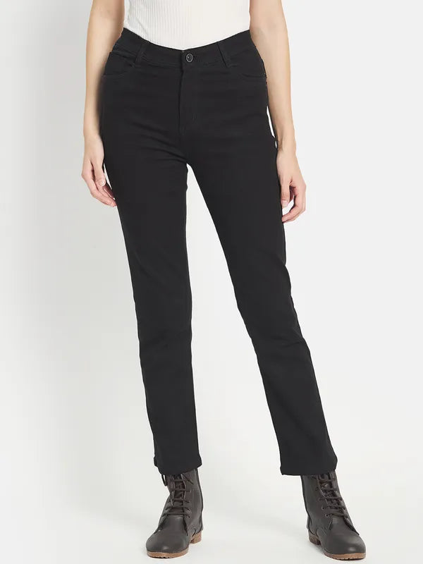 Mettle Women Black Straight Fit Stretchable Jeans