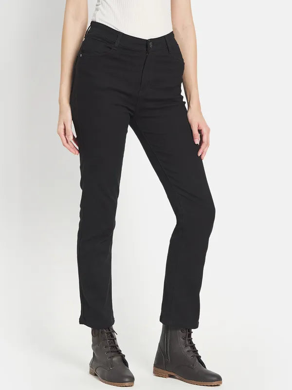 Mettle Women Black Straight Fit Stretchable Jeans