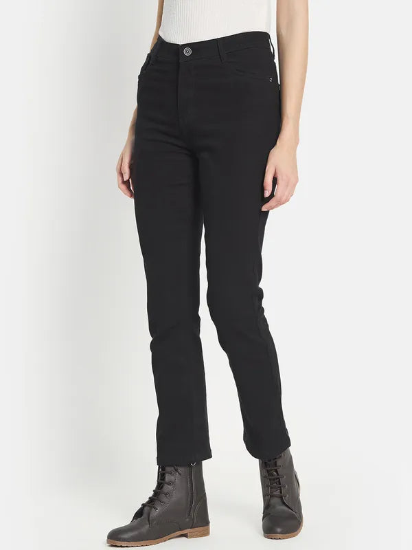 Mettle Women Black Straight Fit Stretchable Jeans