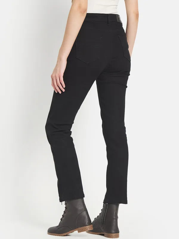 Mettle Women Black Straight Fit Stretchable Jeans