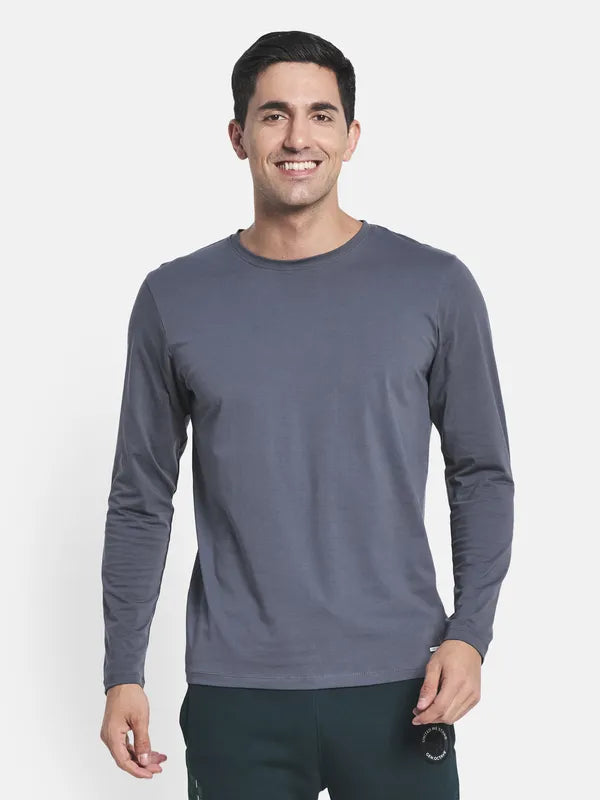 Men Grey Solid Cotton T-Shirt