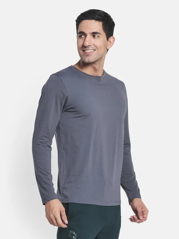 Men Grey Solid Cotton T-Shirt