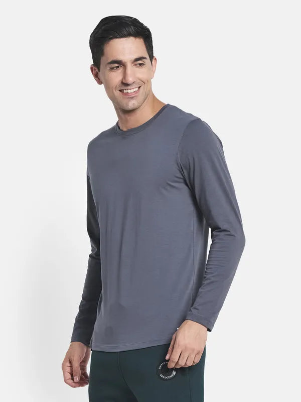 Men Grey Solid Cotton T-Shirt