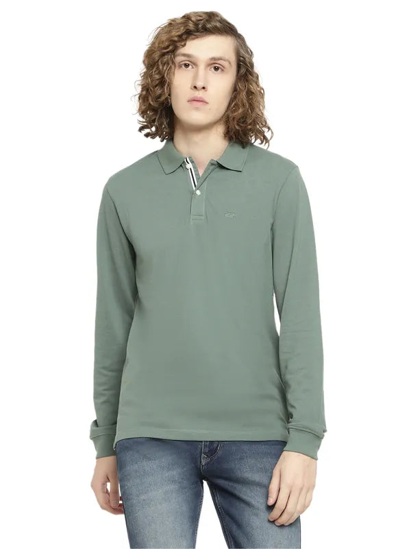 Mettle Men Olive Green Polo Collar Applique T-Shirt