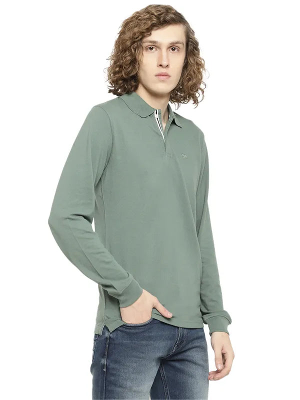 Mettle Men Olive Green Polo Collar Applique T-Shirt