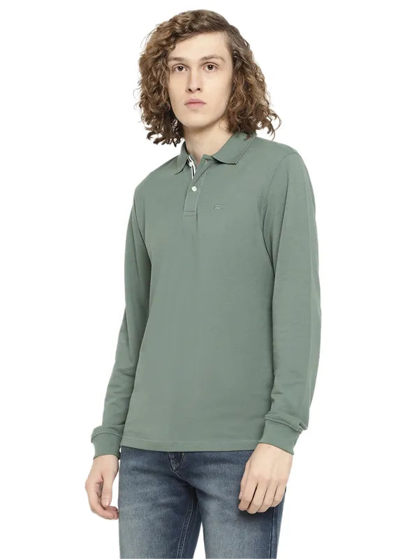 Mettle Men Olive Green Polo Collar Applique T-Shirt