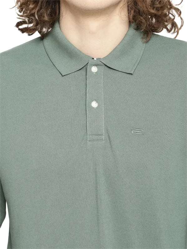 Mettle Men Olive Green Polo Collar Applique T-Shirt