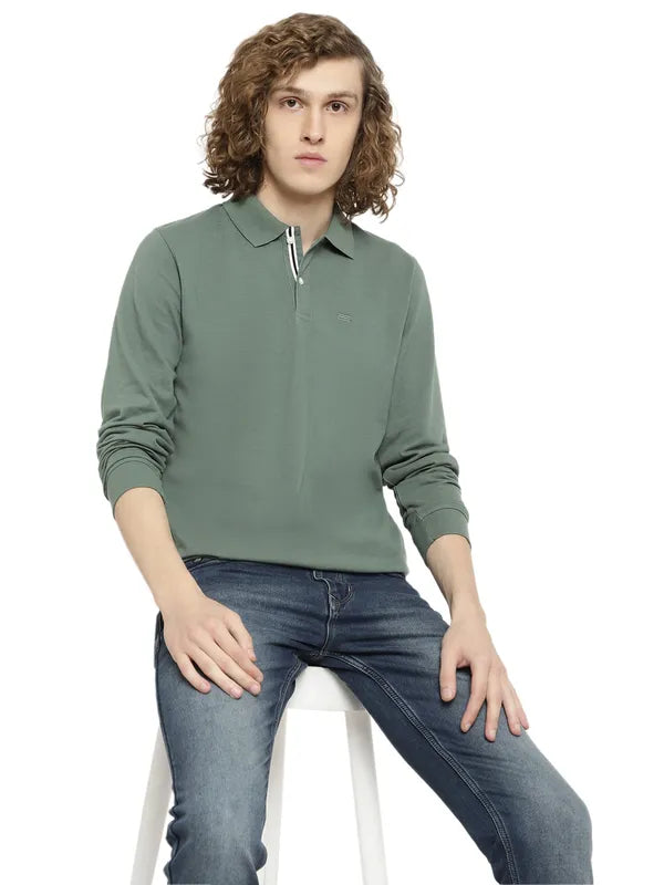 Mettle Men Olive Green Polo Collar Applique T-Shirt