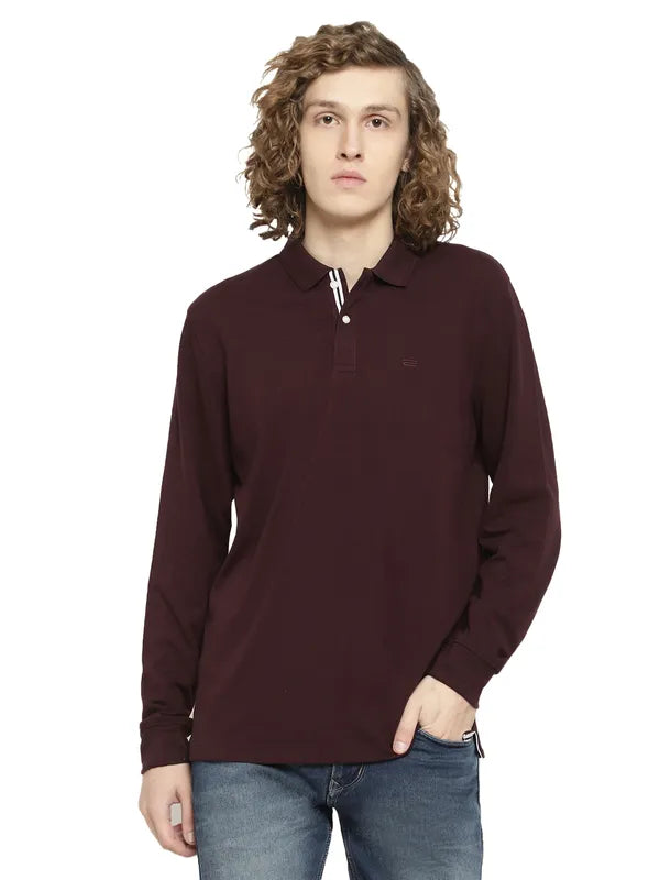 Mettle Men Maroon Polo Collar Applique T-Shirt