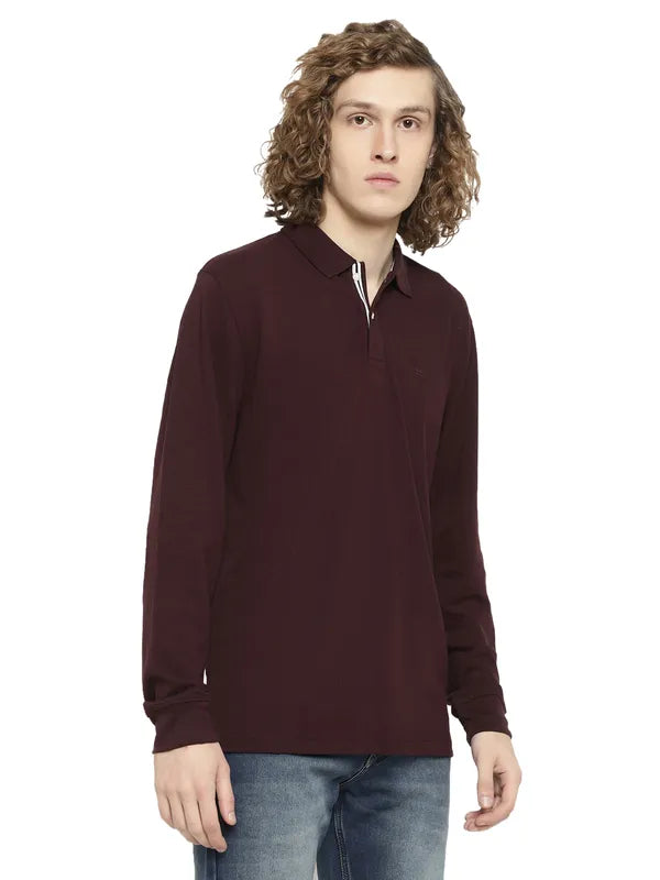 Mettle Men Maroon Polo Collar Applique T-Shirt